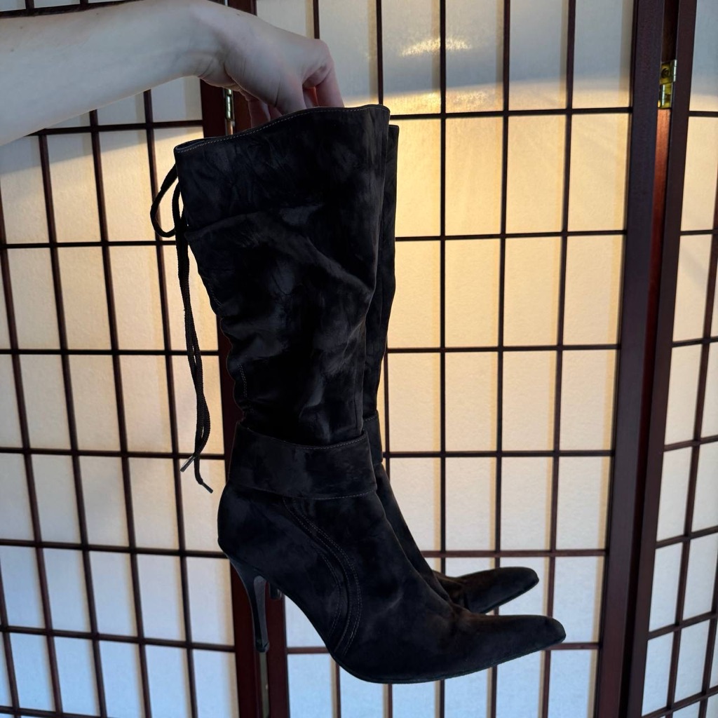 Women's Brown Suede Pointed-Toe Mid-Calf Boots
